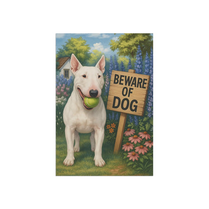 Printify Garden Flag White Bull Terrier Funny Beware Garden Flag