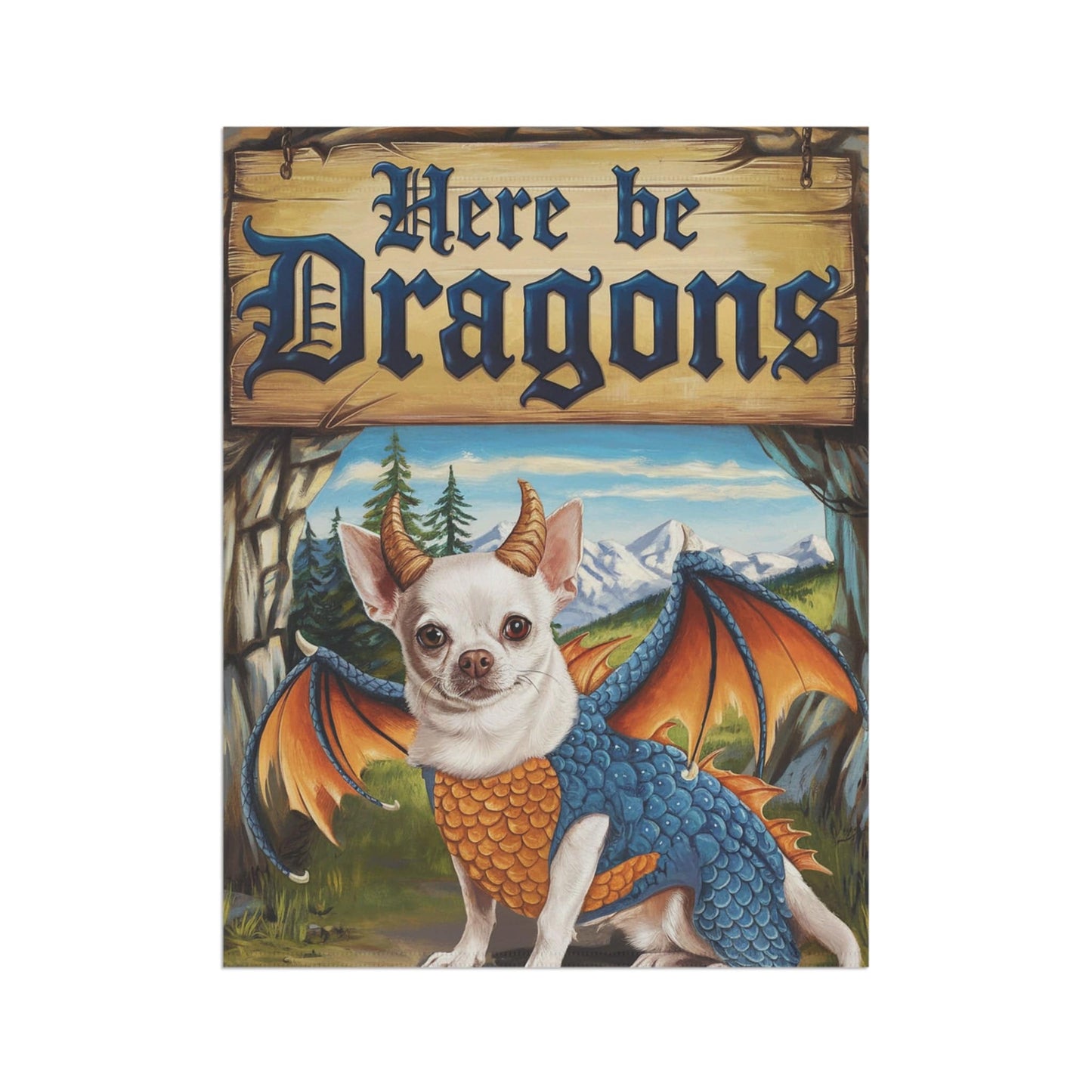 Printify Home Decor White Chihuahua Dog Dragon Garden Flag, Fantasy Pet Yard Spring Decor, Housewarming Gardener Gift, Halloween