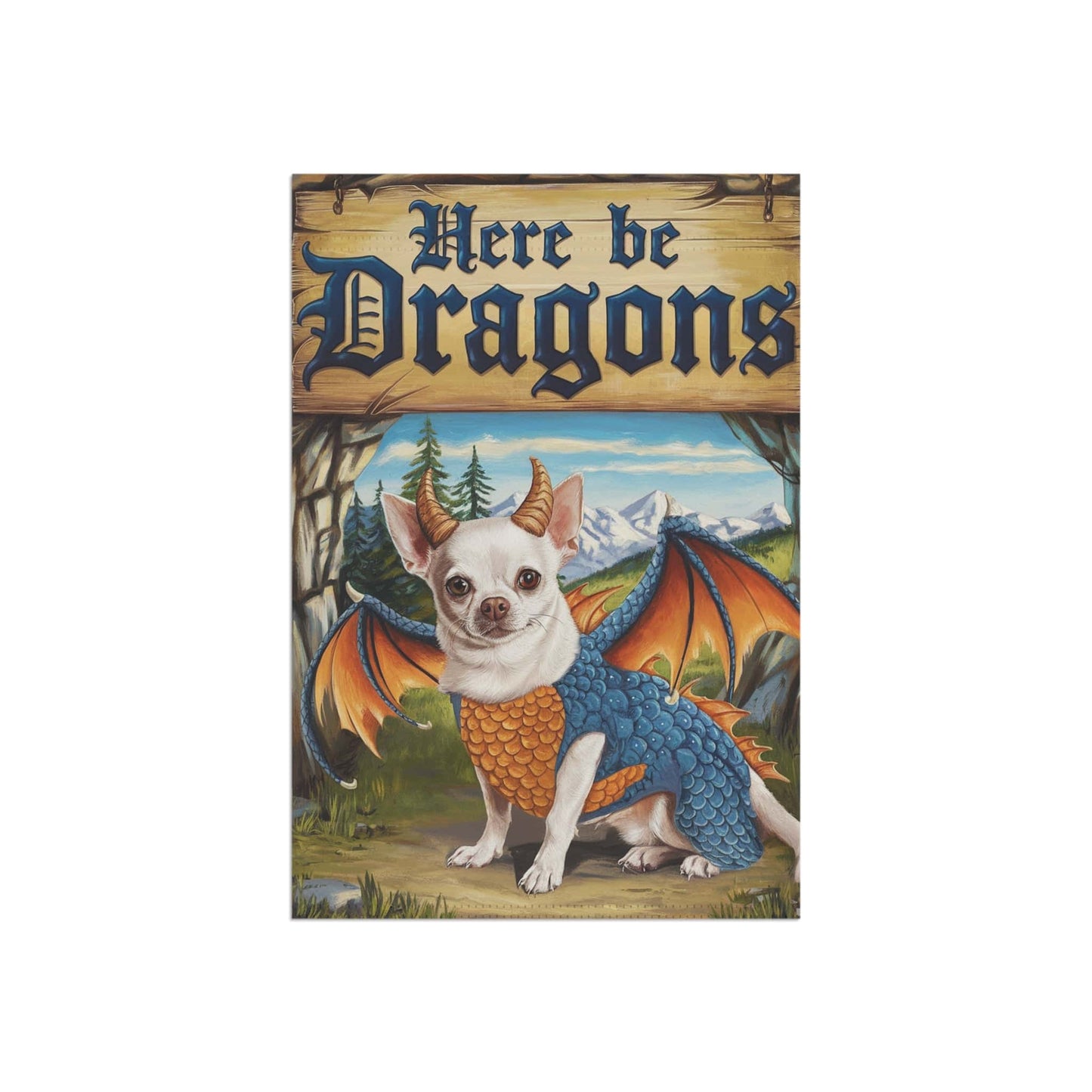Printify Home Decor White Chihuahua Dog Dragon Garden Flag, Fantasy Pet Yard Spring Decor, Housewarming Gardener Gift, Halloween