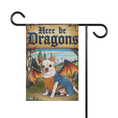 Printify Home Decor White Chihuahua Dog Dragon Garden Flag, Fantasy Pet Yard Spring Decor, Housewarming Gardener Gift, Halloween