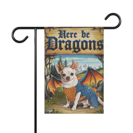 Printify Home Decor 12'' × 18'' White Chihuahua Dog Dragon Garden Flag, Fantasy Pet Yard Spring Decor, Housewarming Gardener Gift, Halloween
