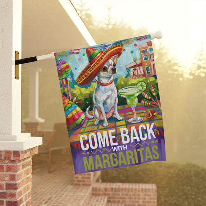Printify Home Decor White Chihuahua Dog Garden Flag, Cinco de Mayo Fiesta, Margarita Drinking Decor
