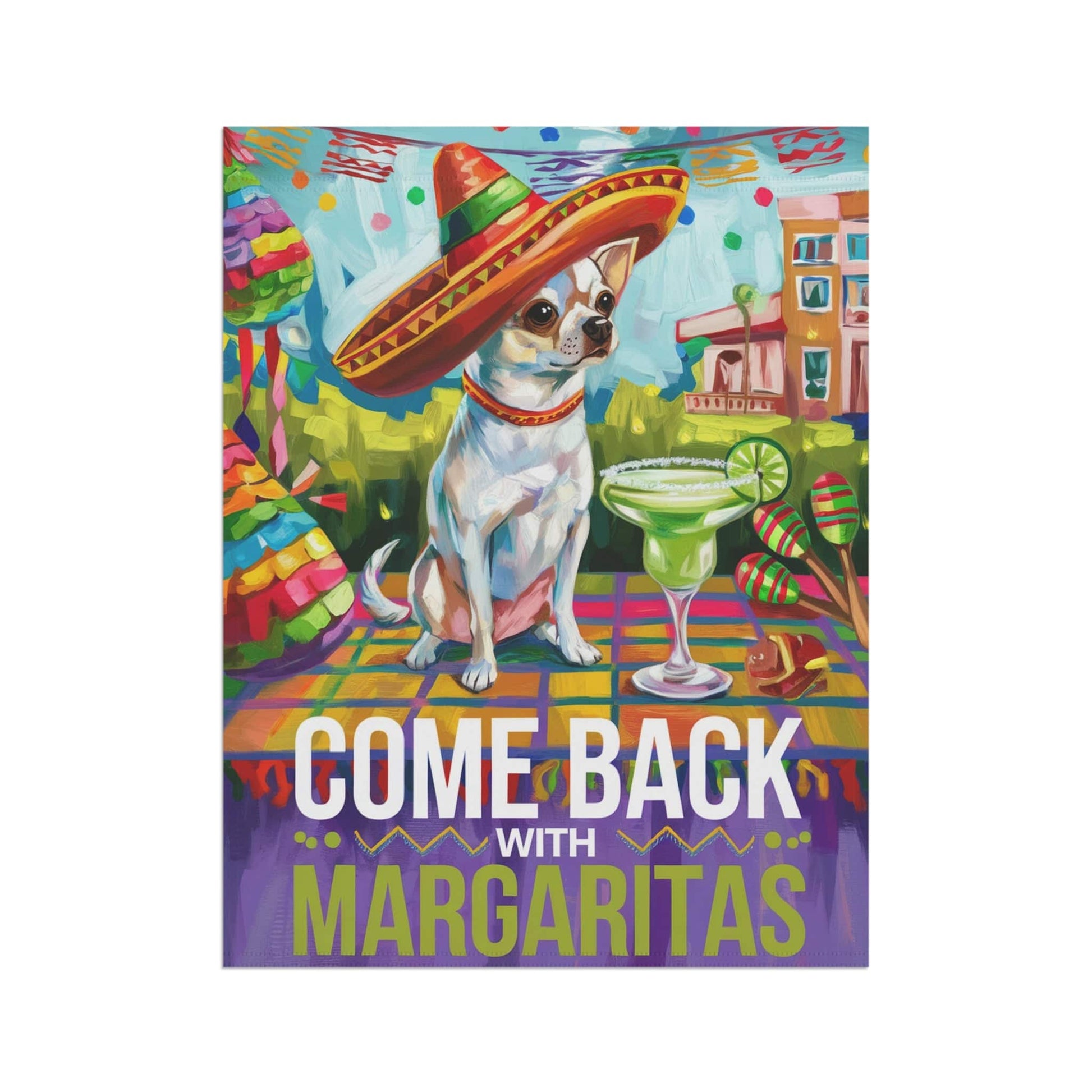 Printify Home Decor White Chihuahua Dog Garden Flag, Cinco de Mayo Fiesta, Margarita Drinking Decor