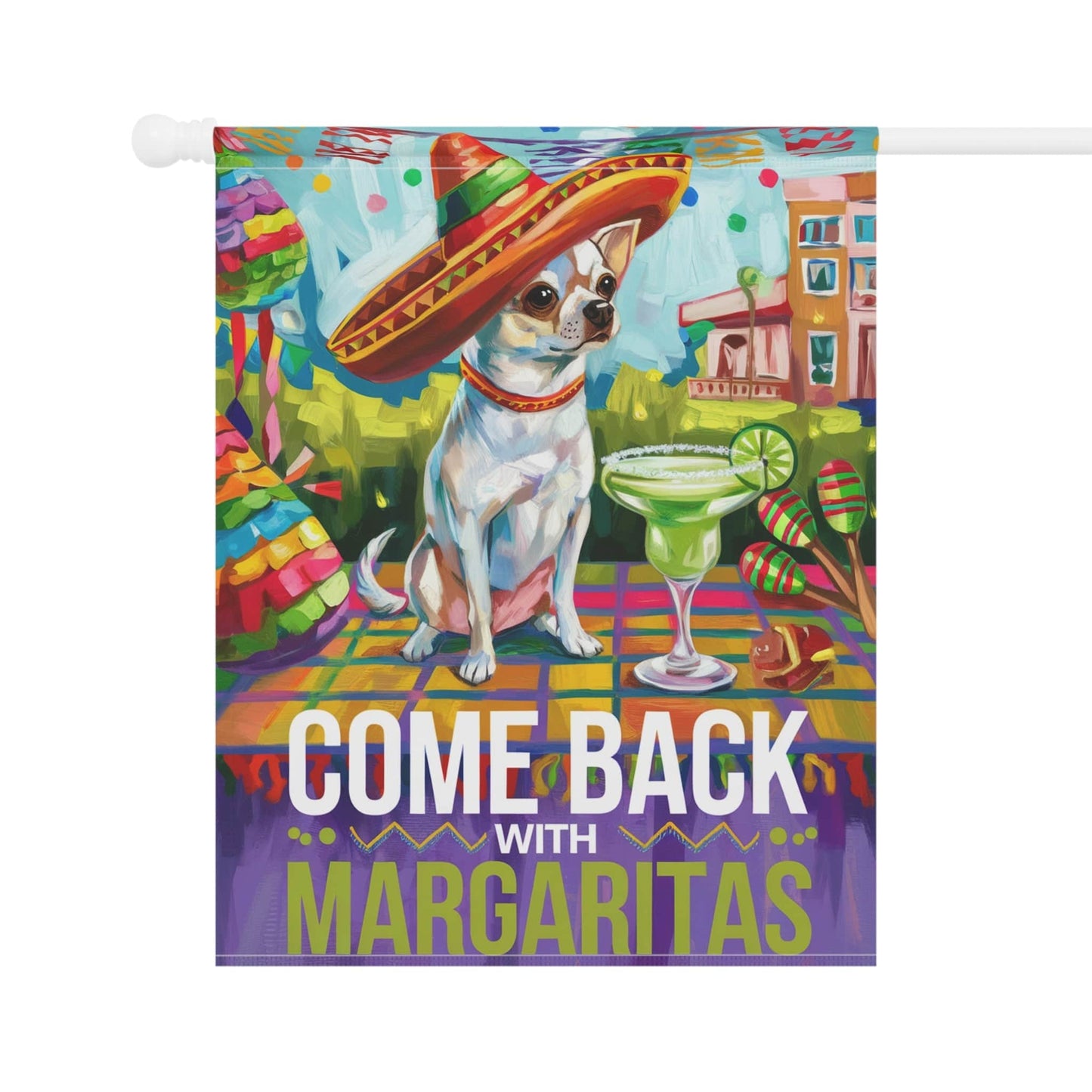 Printify Home Decor White Chihuahua Dog Garden Flag, Cinco de Mayo Fiesta, Margarita Drinking Decor