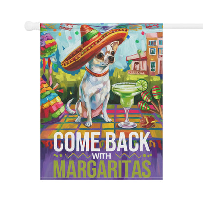Printify Home Decor White Chihuahua Dog Garden Flag, Cinco de Mayo Fiesta, Margarita Drinking Decor