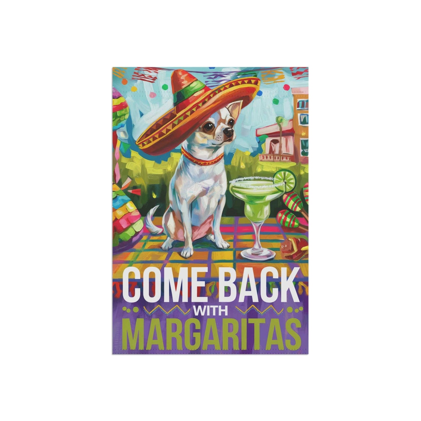 Printify Home Decor White Chihuahua Dog Garden Flag, Cinco de Mayo Fiesta, Margarita Drinking Decor