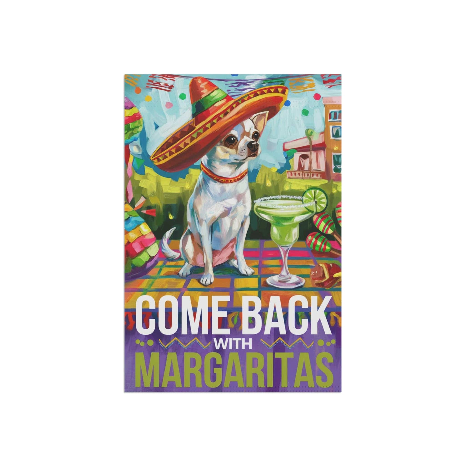 Printify Home Decor White Chihuahua Dog Garden Flag, Cinco de Mayo Fiesta, Margarita Drinking Decor