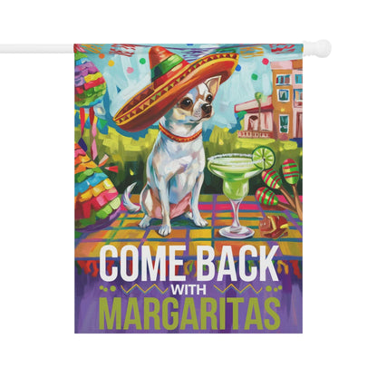 Printify Home Decor 24.5'' × 32'' White Chihuahua Dog Garden Flag, Cinco de Mayo Fiesta, Margarita Drinking Decor