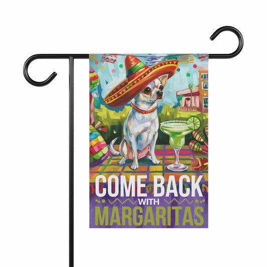 Printify Home Decor 12'' × 18'' White Chihuahua Dog Garden Flag, Cinco de Mayo Fiesta, Margarita Drinking Decor
