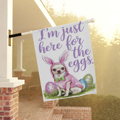 Printify Home Decor White Chihuahua Easter Bunny Rabbit Dog Yard Flag, Colorful Spring Holiday Funny Garden Flag, Lawn Decor