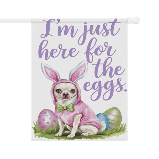 Printify Home Decor 24.5'' × 32'' White Chihuahua Easter Bunny Rabbit Dog Yard Flag, Colorful Spring Holiday Funny Garden Flag, Lawn Decor