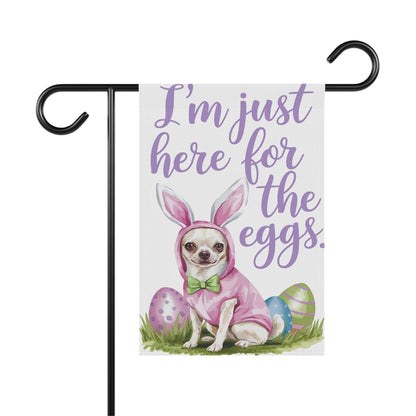 Printify Home Decor 12'' × 18'' White Chihuahua Easter Bunny Rabbit Dog Yard Flag, Colorful Spring Holiday Funny Garden Flag, Lawn Decor