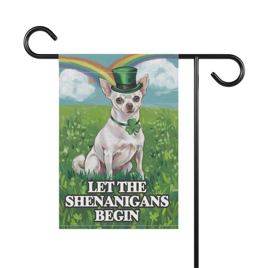 Printify Home Decor 12'' × 18'' White Chihuahua Garden Flag, Saint Patricks Day Funny Dog Lovers Yard Outside Decor