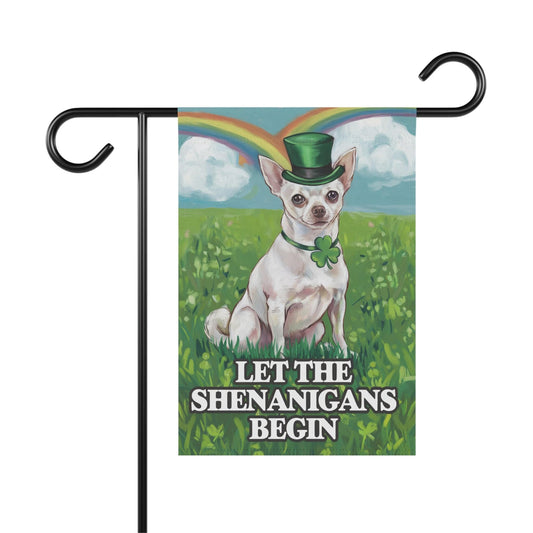 Printify Home Decor 12'' × 18'' White Chihuahua Garden Flag, Saint Patricks Day Funny Dog Lovers Yard Outside Decor
