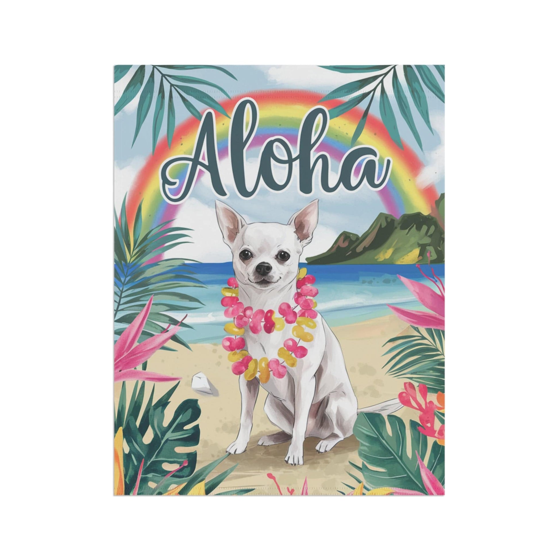 Printify Garden Flag White Chihuahua Hawaii Garden Flag