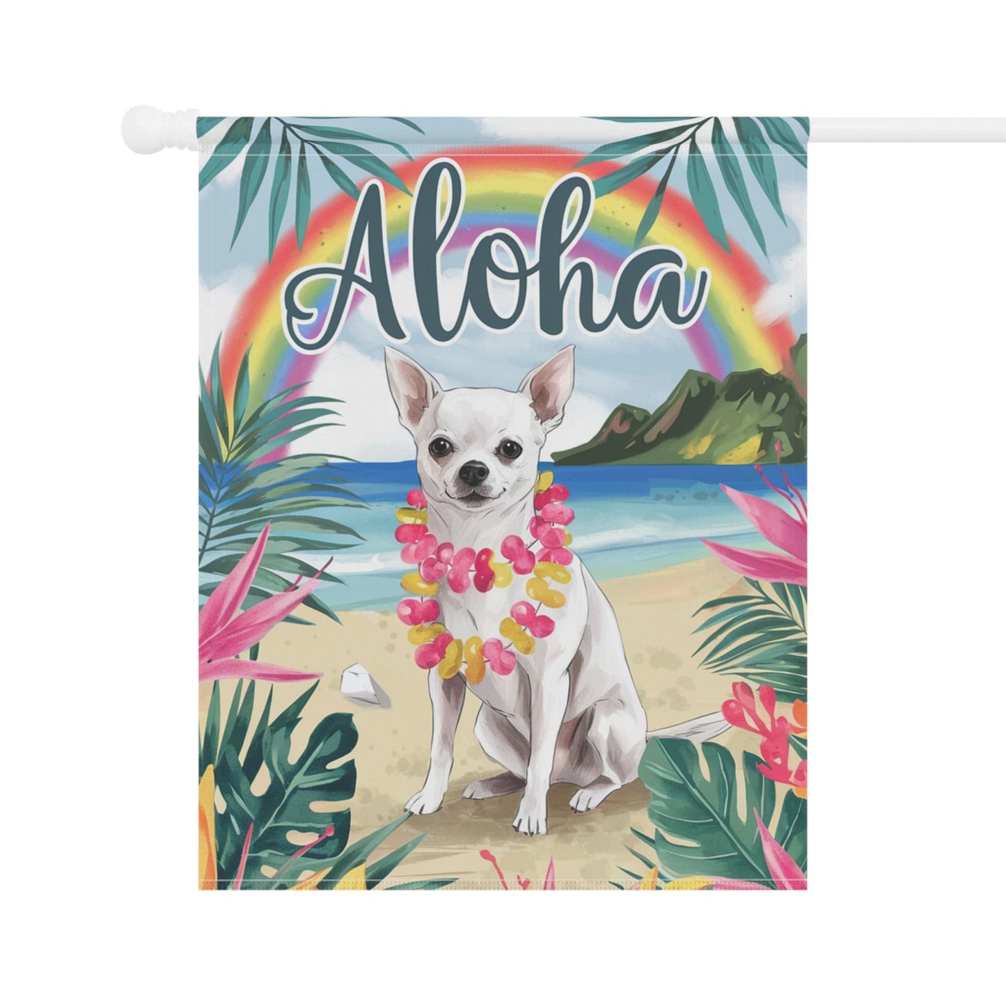Printify Garden Flag White Chihuahua Hawaii Garden Flag