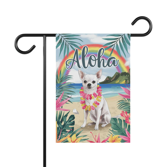 Printify Garden Flag White Chihuahua Hawaii Garden Flag