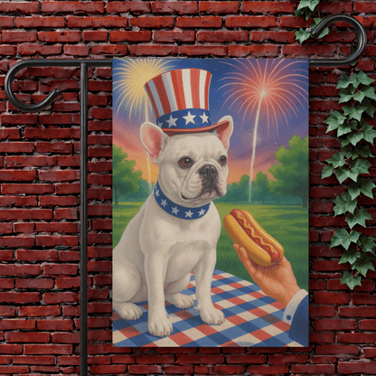 Printify Garden Flag 12'' × 18'' White French Bulldog 4th July Garden Flag