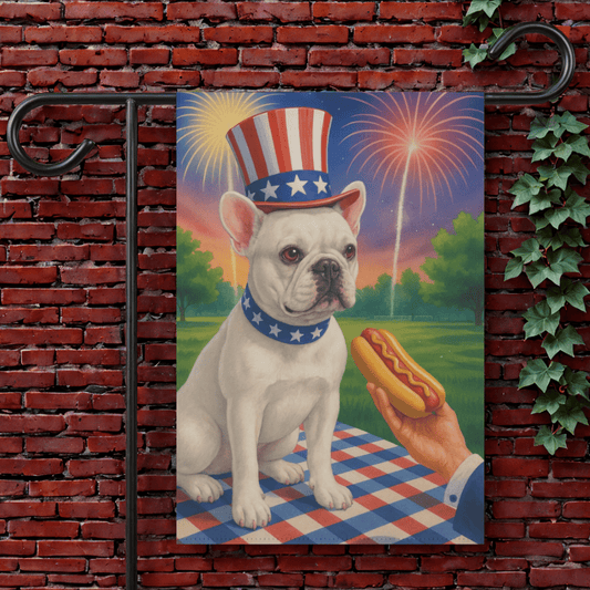 Printify Garden Flag 12'' × 18'' White French Bulldog 4th July Garden Flag