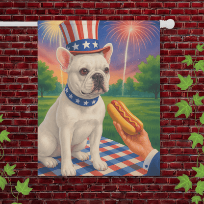 Printify Garden Flag 24.5'' × 32'' White French Bulldog 4th July Garden Flag