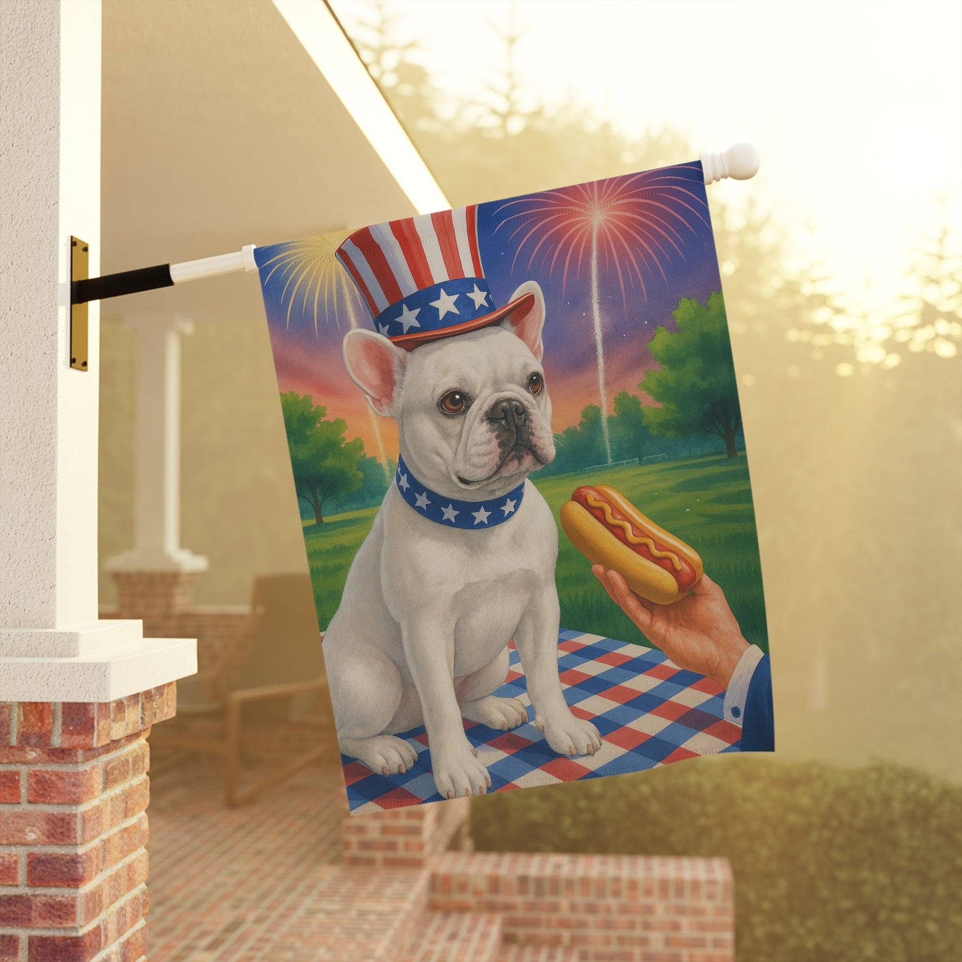 Printify Garden Flag White French Bulldog 4th July Garden Flag
