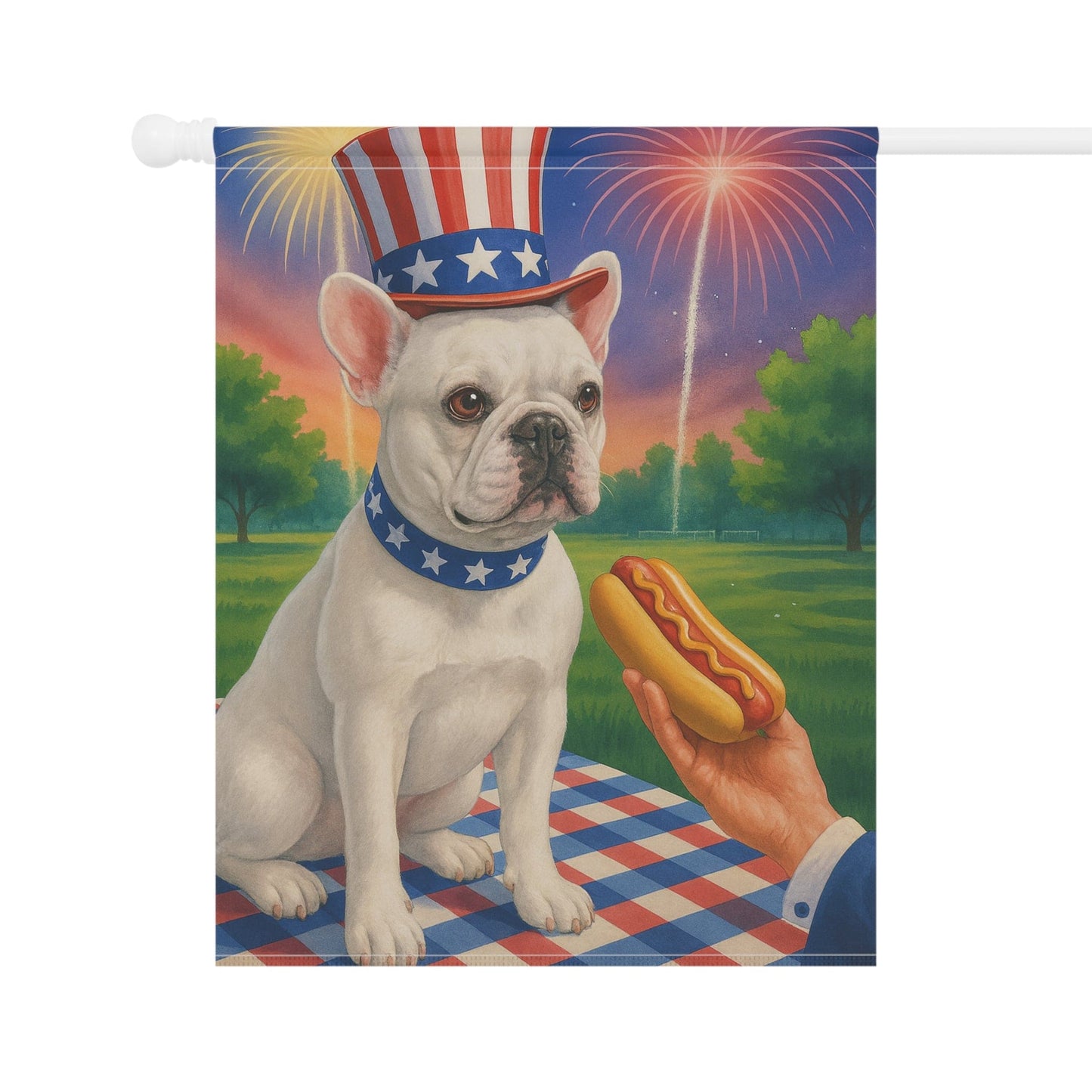 Printify Garden Flag White French Bulldog 4th July Garden Flag