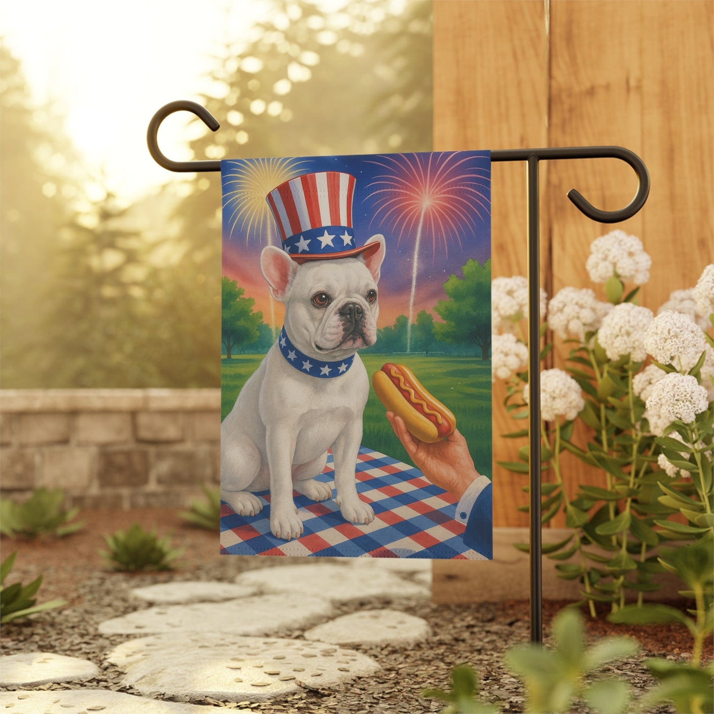 Printify Garden Flag White French Bulldog 4th July Garden Flag