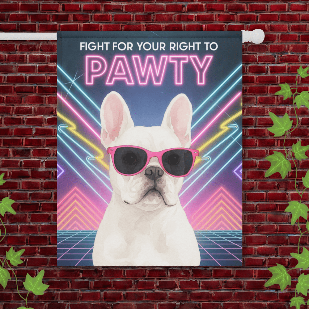 Printify Garden Flag 24.5'' × 32'' White French Bulldog 80s Party Garden Flag