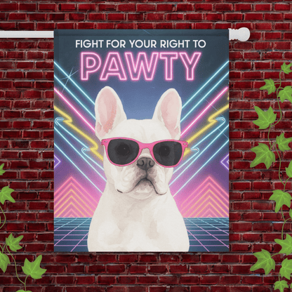 Printify Garden Flag 24.5'' × 32'' White French Bulldog 80s Party Garden Flag