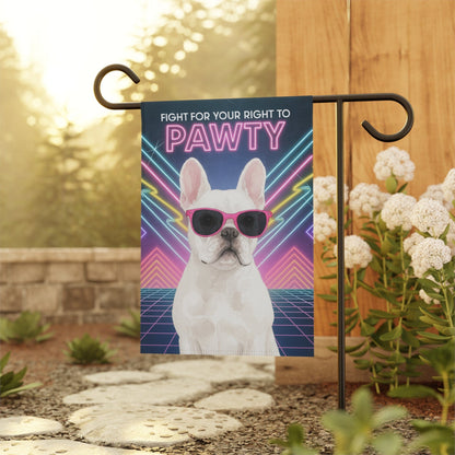 Printify Garden Flag White French Bulldog 80s Party Garden Flag