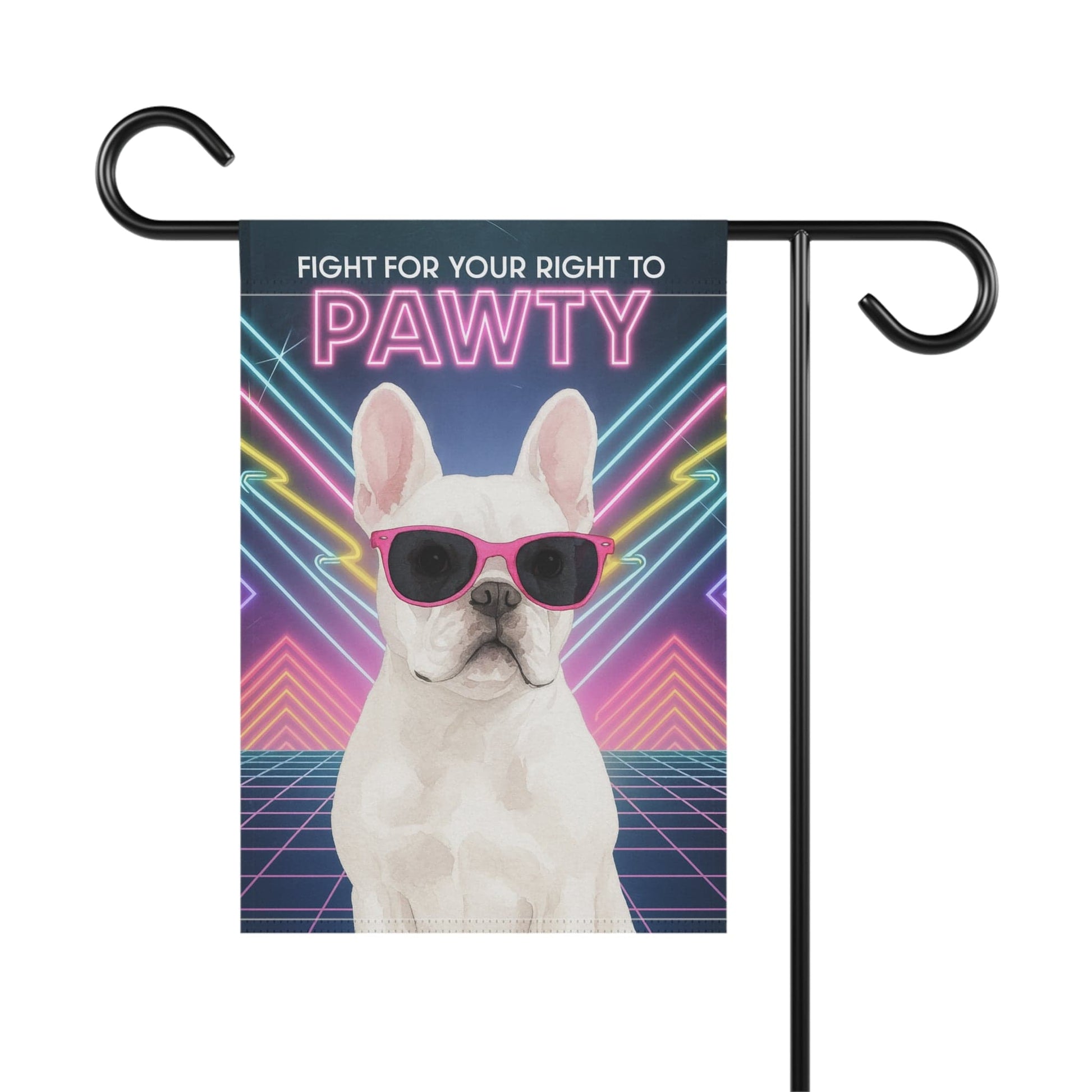 Printify Garden Flag White French Bulldog 80s Party Garden Flag