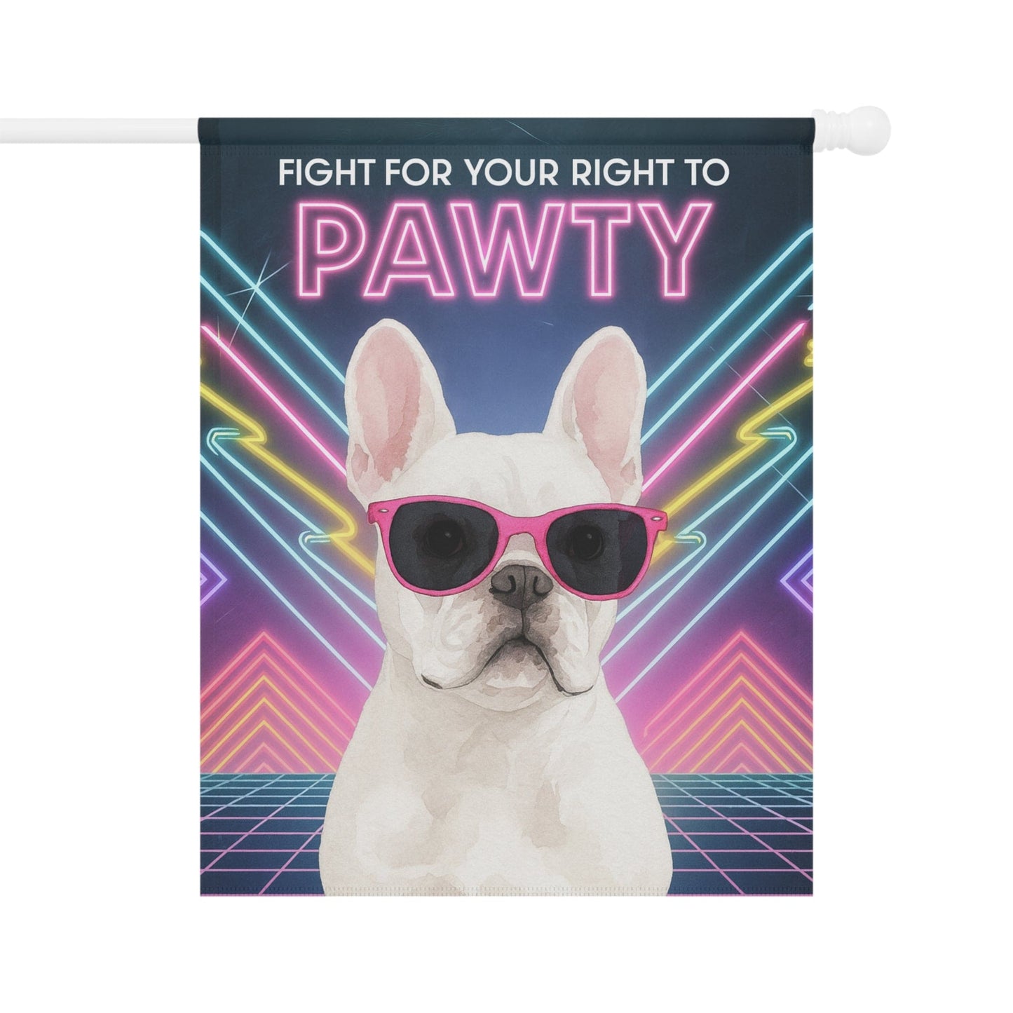 Printify Garden Flag White French Bulldog 80s Party Garden Flag