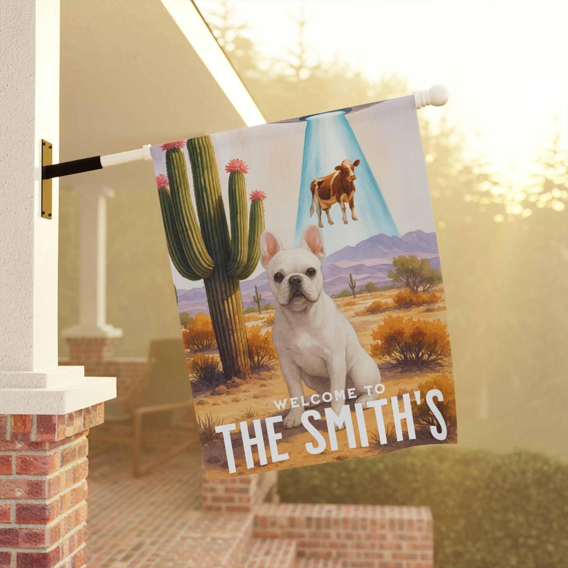 Printify Garden Flag White French Bulldog Aliens Garden Flag