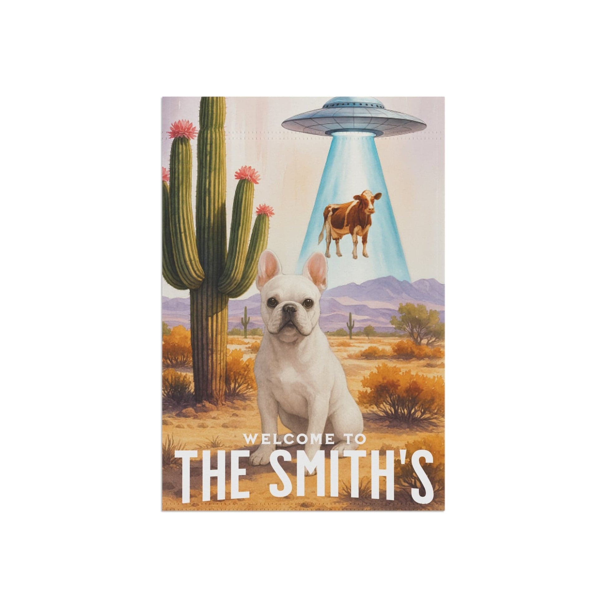 Printify Garden Flag White French Bulldog Aliens Garden Flag