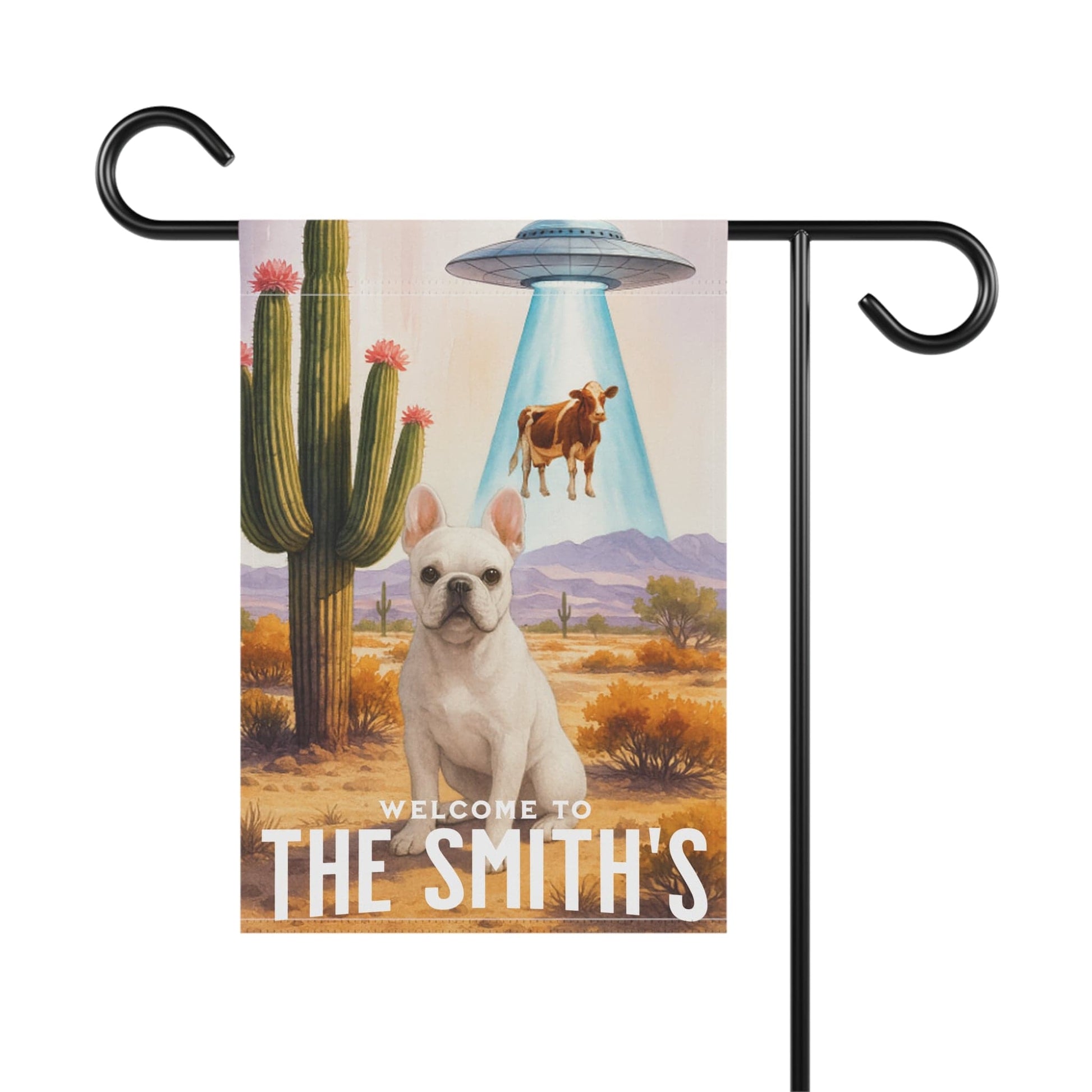 Printify Garden Flag White French Bulldog Aliens Garden Flag