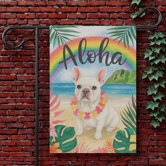 Printify Garden Flag 12'' × 18'' White French Bulldog Aloha Garden Flag