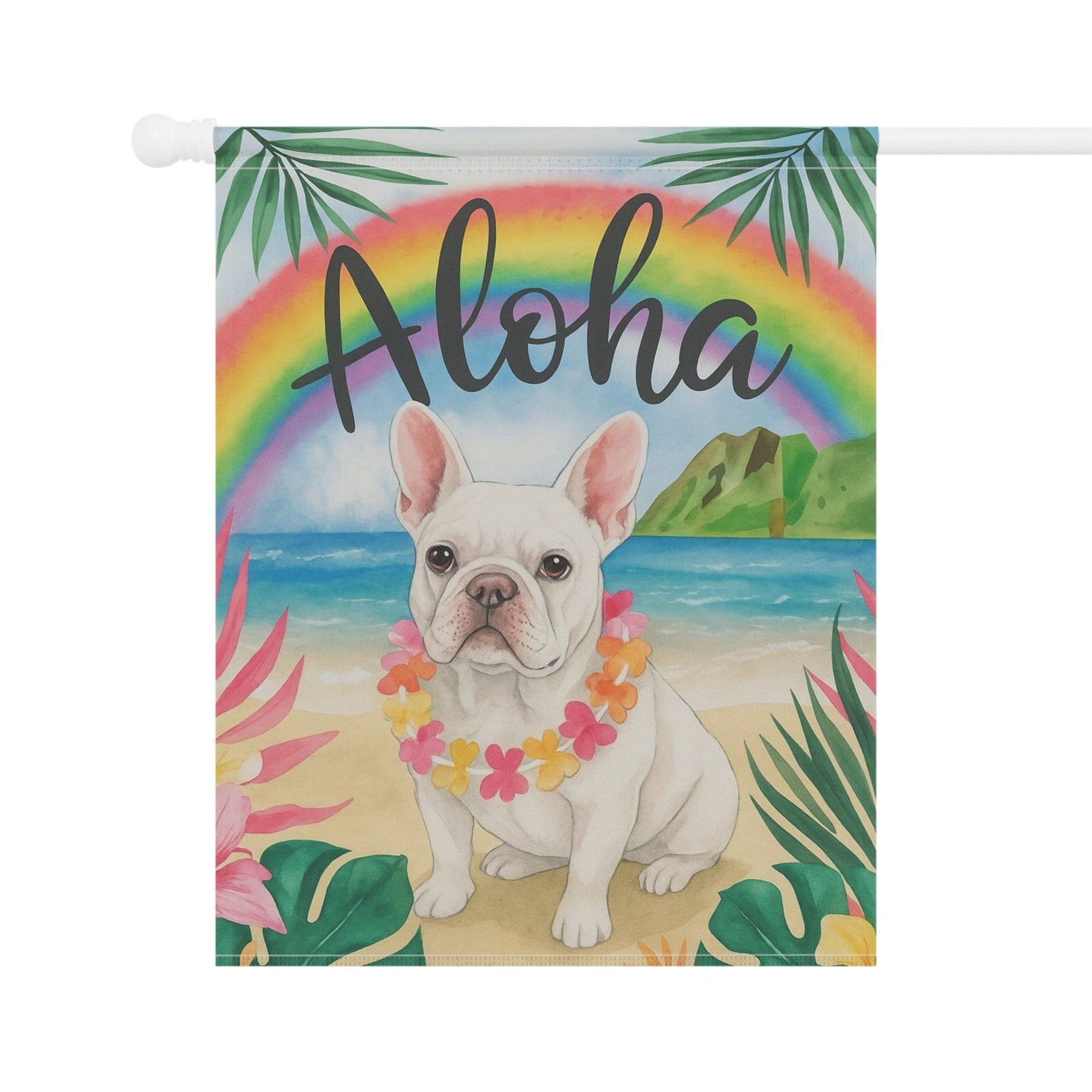 Printify Garden Flag White French Bulldog Aloha Garden Flag