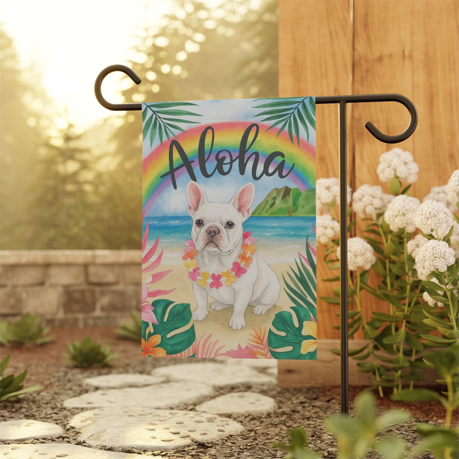 Printify Garden Flag White French Bulldog Aloha Garden Flag