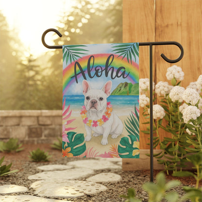 Printify Garden Flag White French Bulldog Aloha Garden Flag