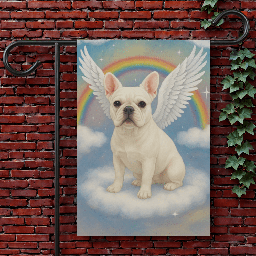 Printify Garden Flag 12'' × 18'' White French Bulldog Angel Garden Flag