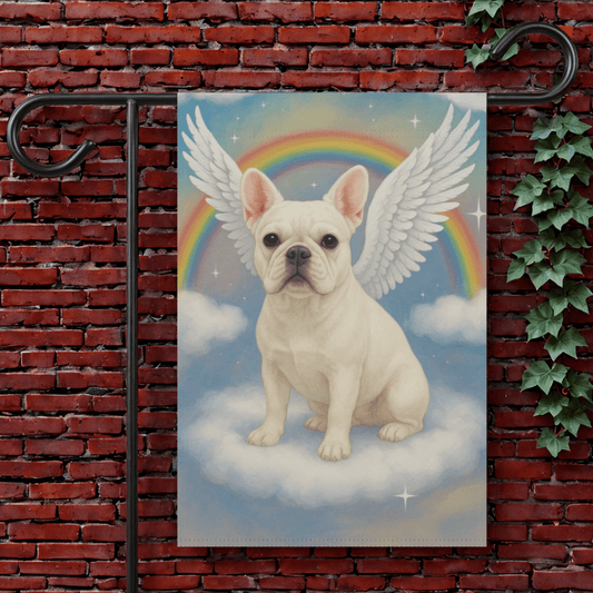 Printify Garden Flag 12'' × 18'' White French Bulldog Angel Garden Flag
