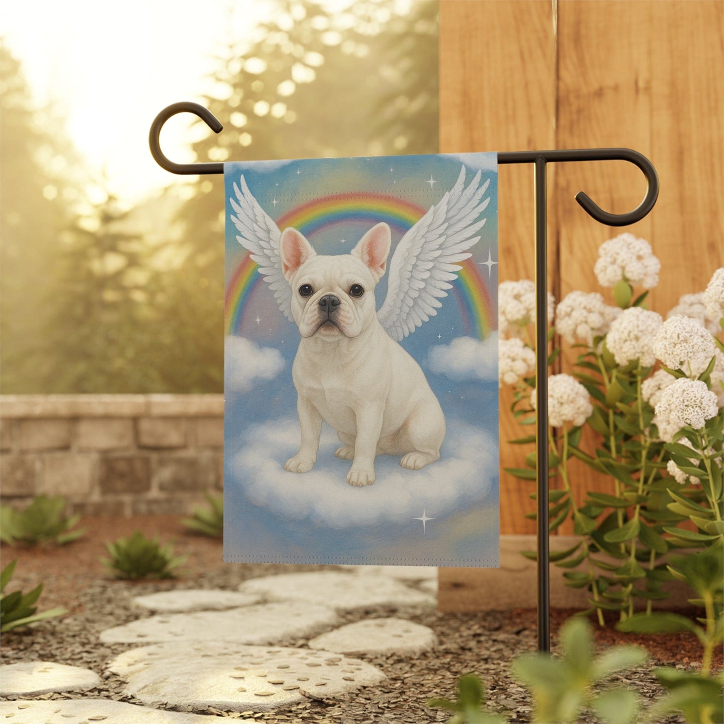 Printify Garden Flag White French Bulldog Angel Garden Flag