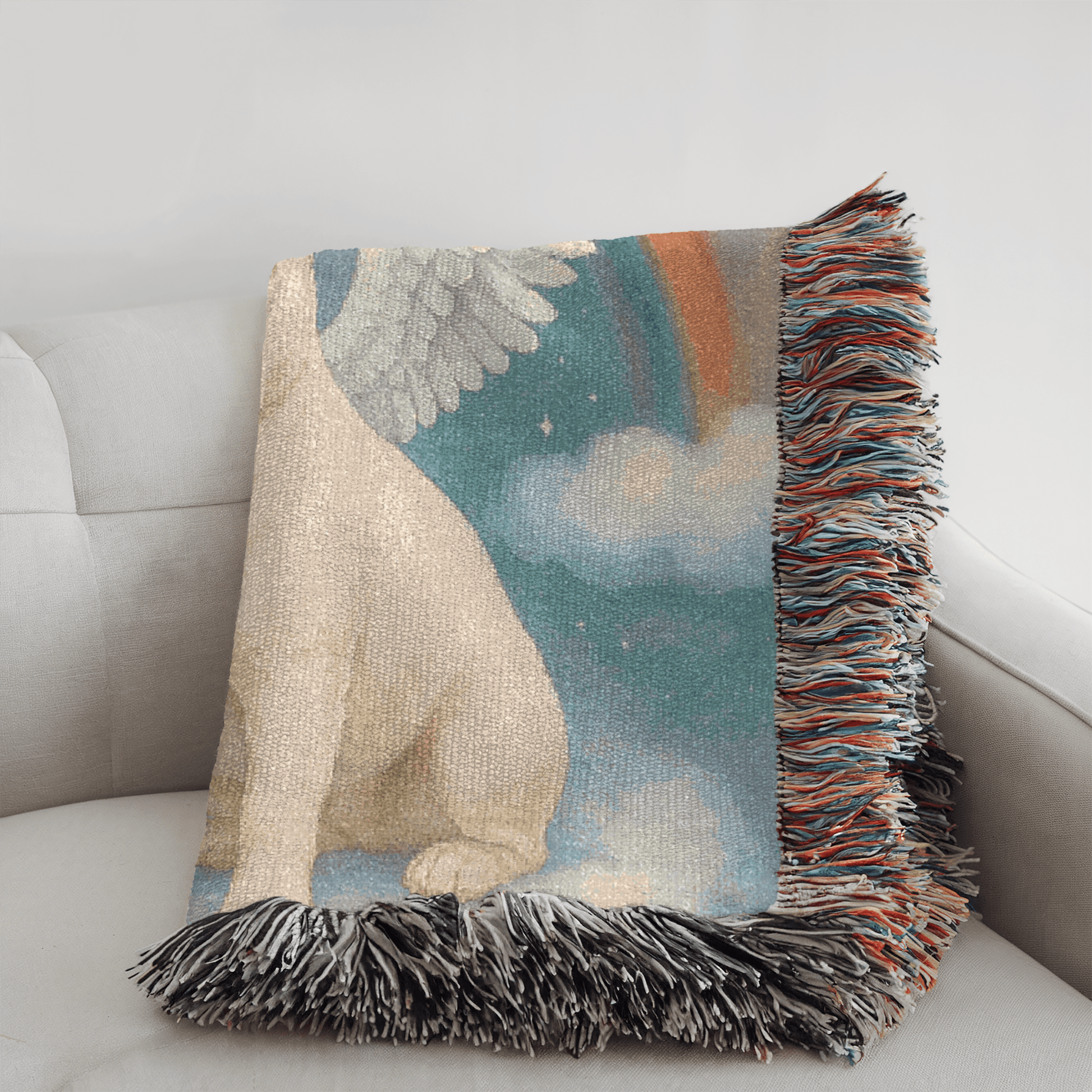 Printify Blanket White French Bulldog Angel Woven Blanket