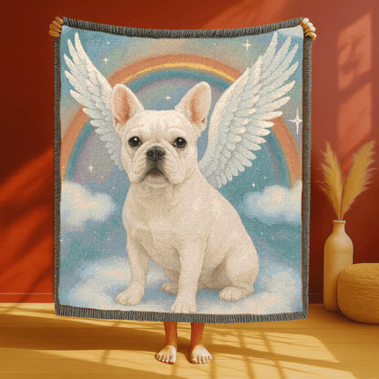 Printify Blanket White French Bulldog Angel Woven Blanket