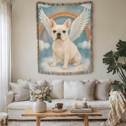 Printify Blanket White French Bulldog Angel Woven Blanket
