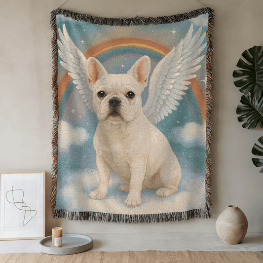 Printify Blanket 52'' × 37'' White French Bulldog Angel Woven Blanket