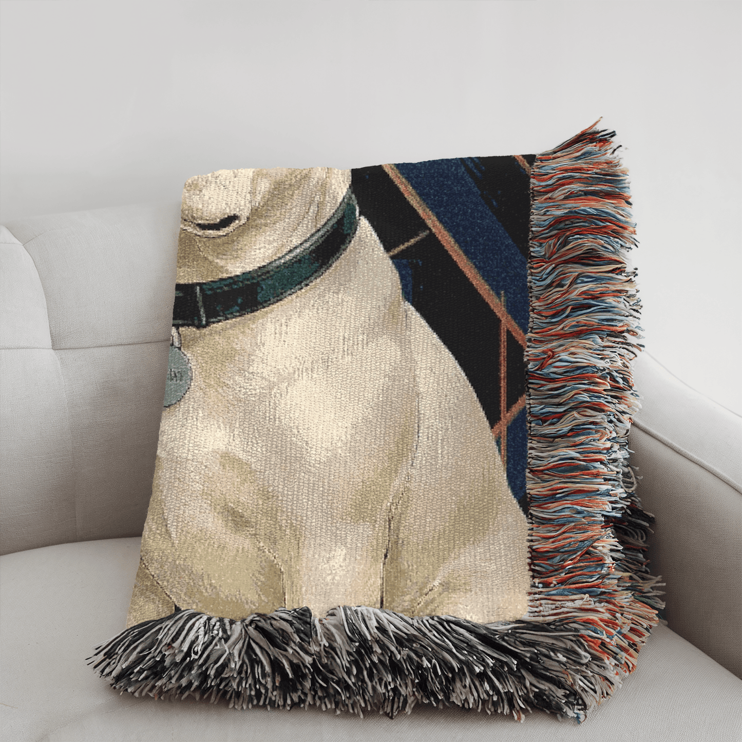 Printify Blanket White French Bulldog Art Deco Woven Blanket