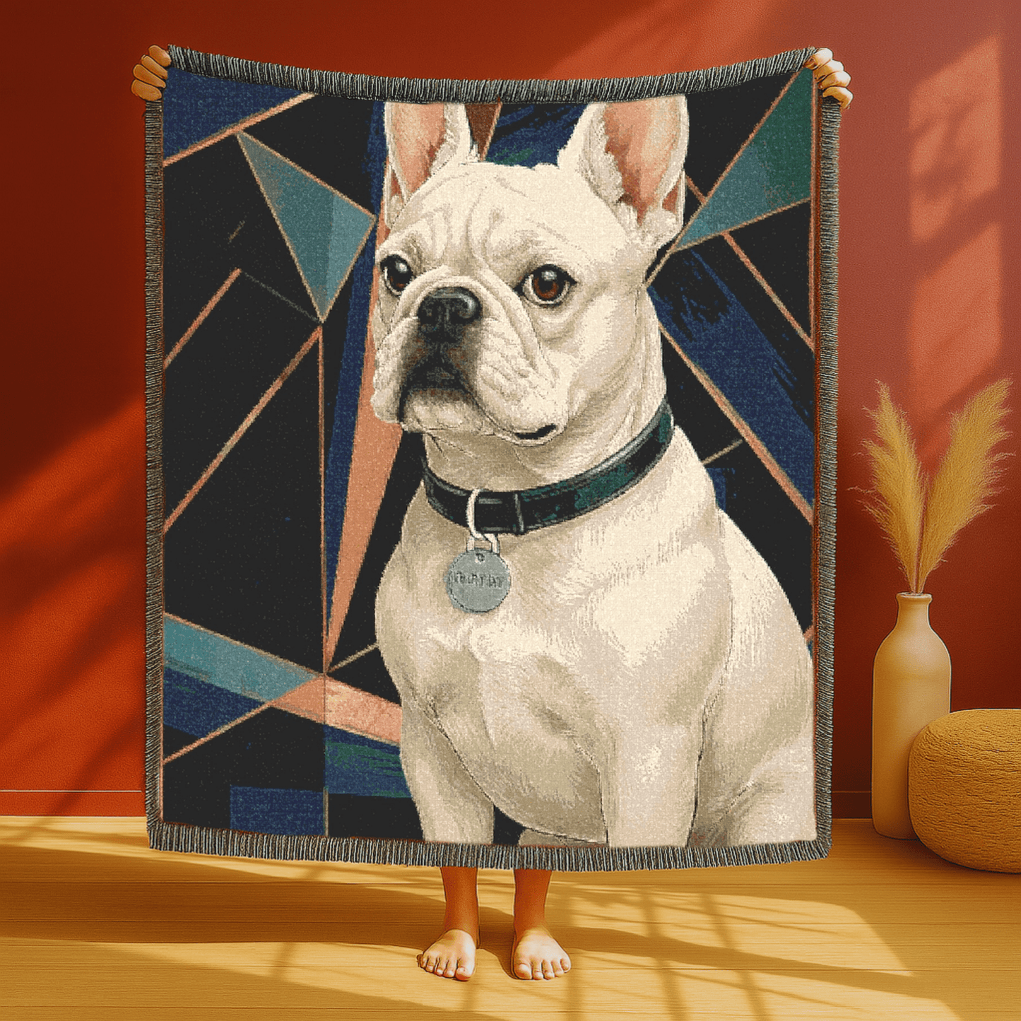 Printify Blanket White French Bulldog Art Deco Woven Blanket