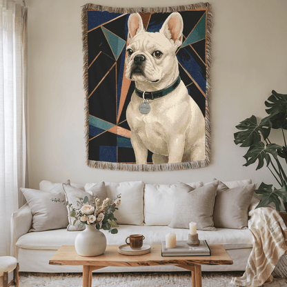 Printify Blanket White French Bulldog Art Deco Woven Blanket