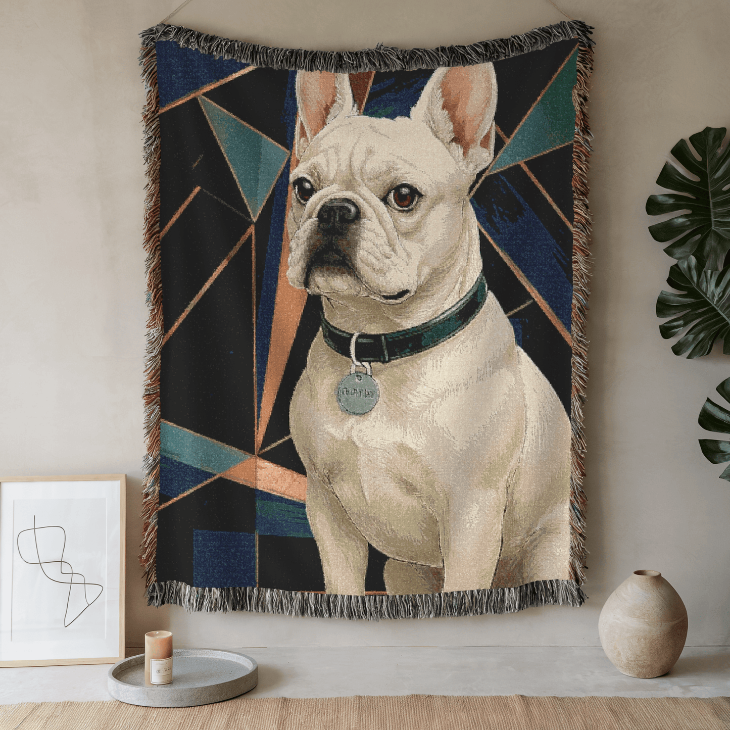 Printify Blanket 52'' × 37'' White French Bulldog Art Deco Woven Blanket
